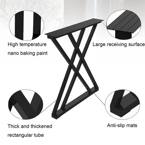 Heavy Duty Metal Table Legs Featuring Rock Solid Wrought Iron Design For Office Desks And Bar Counters Rust Resistant Finish handles details of support features.