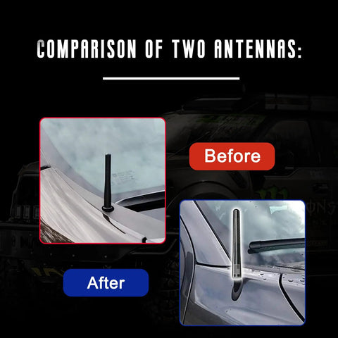 Flag Style Carbon Fiber Short Truck Antenna With Valve Stem Caps Universal Mast For Silverado F150 F250 F350 Avalanche And Other Rigs Black Weatherproof Easy Install Car Accessories before and after comparison
