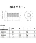 Dimensional chart and diagram for 304 Stainless Flat Head Hex Socket Screws For Furniture And Metalwork M3 To M8