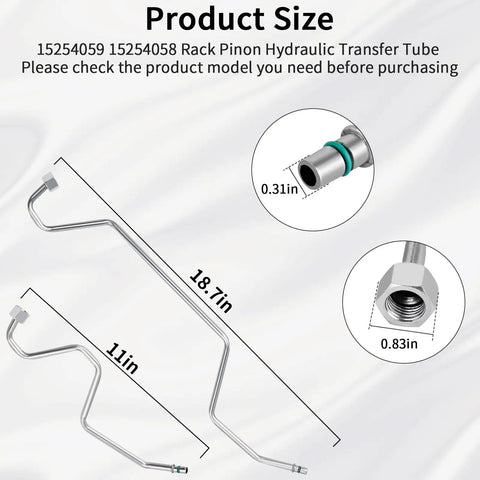 Power Steering Line Kit Direct Fit For Chevy Escalade Suburban Tahoe Silverado Avalanche GMC Yukon And Sierra 2007 2014 Aluminum Rack And Pinion Transfer Lines Replace OEM 15254059 15254058 Leak Proof Design size details