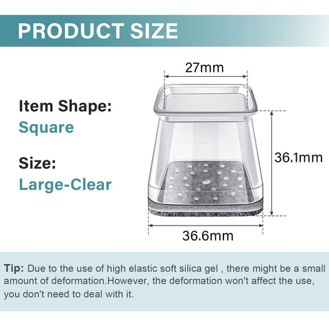 Size illustration for Square Silicone Felt Chair Leg Protectors Set Of 24 For Hardwood Floors Fits Square Furniture Legs From 27 To 40 Mm Soft Felt Pads Caps For Scratch Prevention And Quiet Glide
