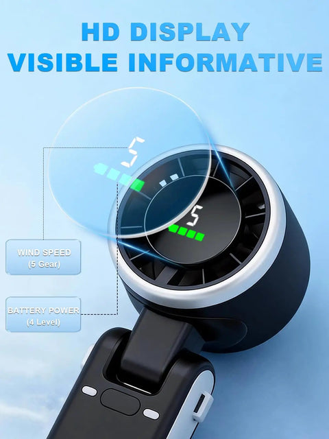 Portable Handheld Turbo Fan 5 Gear Wind High Speed Air Turbo Tech Rechargeable Battery Up To 13 Hours black with HD display