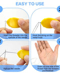 Demonstration of All In One Sewing Needle Threader Kit 19 In 1 With Handy Storage Case, showing steps to use yellow threader.
