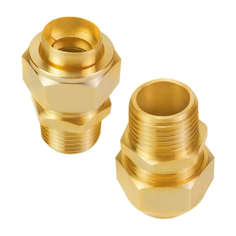 Half Inch NPT Brass Male Nipple Pack of Two for Gas Water Oil and Air Tool Hoses Hex Threaded Connectors, corrosion-resistant adapters