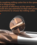 Close-up of a Three Eighths Inch Carbide Roughing End Mill Four Flute Three Eighths Inch Shank TiN Coated for metalworking.