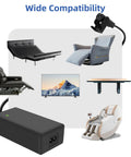 Universal 29V 2A Power Supply For Electric Recliners And Lifts, 6.5 Foot Cable shown near recliners and desk.