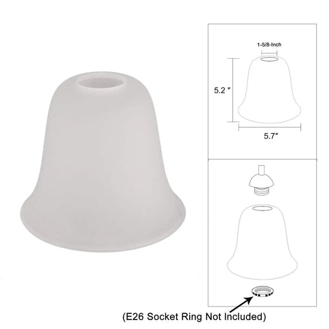 Six Pack Bell Shaped Frosted Glass Shade Replacements For Ceiling Fans And Wall Lights, Lipless With 1-5/8 Inch Fitter Diagram