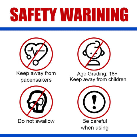 Safety warning for Tiny 3x2mm Magnets Set with symbols: pacemaker, age restriction, do not swallow, caution in use.