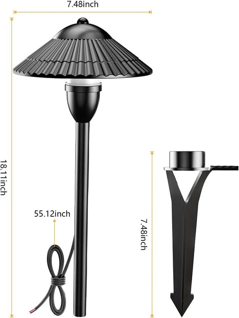 Low Voltage RGBW Landscape Lighting System 5W Color Changing Pathway Lights 12 To 24V Waterproof LED Yard Garden Walkway Set 12 Pack With Connectors For Holiday Parties And Backyard Vibe, lamp and stake dimensions