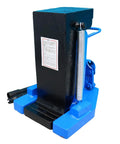 Heavy Duty 30 Ton Hydraulic Toe Jack With Integrated Claw Hook And Thick Spring Ram Cylinder Tank Tough Build For Track Rigging And Shop Floor Rail Realignment Heavy Hitter With No Sweat Maneuvering, blue and black design.