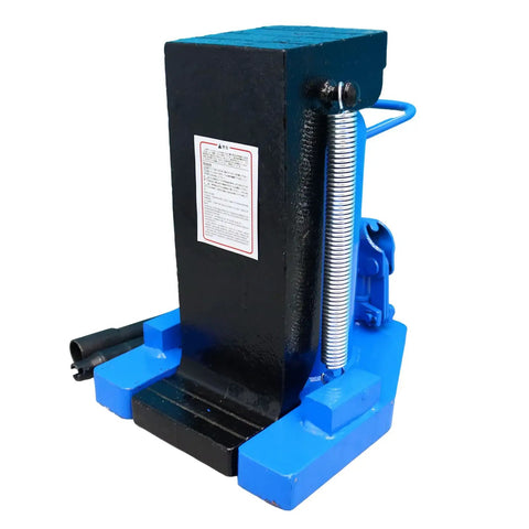 Heavy Duty 30 Ton Hydraulic Toe Jack With Integrated Claw Hook And Thick Spring Ram Cylinder Tank Tough Build For Track Rigging And Shop Floor Rail Realignment Heavy Hitter With No Sweat Maneuvering, blue and black design.
