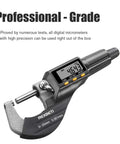 Digital Micrometer For Inch And Metric Measurements With 0 To 1 Inch Range And 0.00005 Inch Or 0.001 mm Resolution shown on LCD display