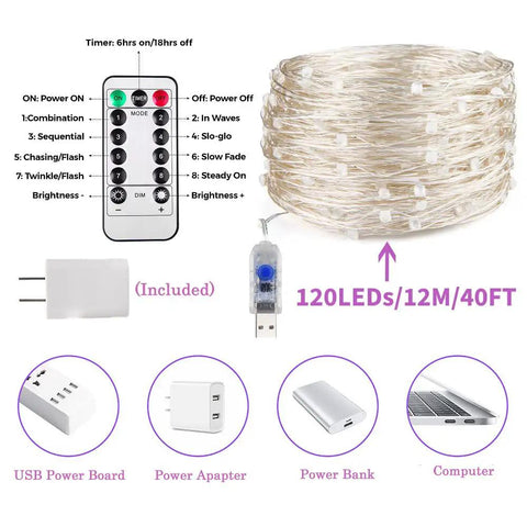 40 Foot LED UV Black Light System With 120 UV LEDs 8 Modes Flexible String Fixtures shown with remote control