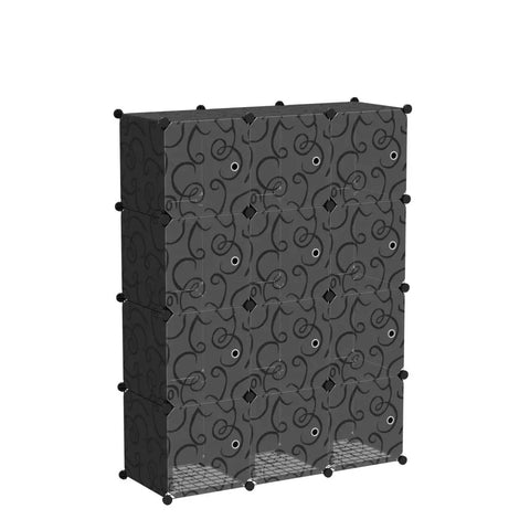 Portable Cube Storage Organizer With 12 14x14 Inch Wire Cubes in black with decorative doors, ideal for clothes and toys