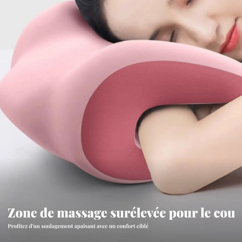 Person using pink Neck Pillow For Office And Gaming Chair With Secure C Shaped Clamp Headrest Cushion For Neck Support Pressure Relief Desk Nap Pillow Multi Function Comfort For Long Chill Sessions Pink
