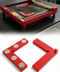 Five-Magnet Laser Honeycomb Bed Alignment Tool With Easy Lift Tab Rock-Solid Neodymium Magnetic Grip shown on laser bed