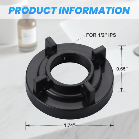 One Half Inch Ips Faucet Mounting Lock Nut Two Pack For Sink Installation Durable Abs Plastic Corrosion Resistant Hardware showing dimensions.