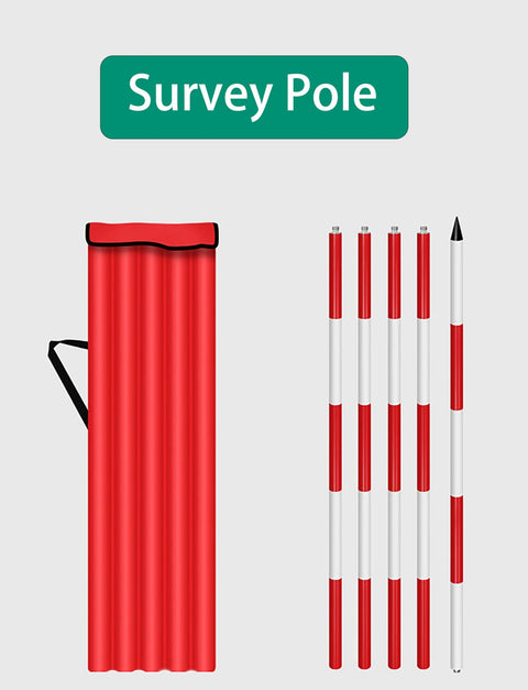 Pro Grade Aluminum Survey Pole 196.9 Inch Detachable Measuring Rod for Fieldwork and Construction, with red case and sections