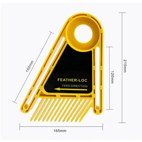 Heavy Duty Double Feather Board For Router Table Saws, 165mm x 210mm, yellow plastic with feed direction.