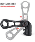 130 Degree Adjustable Dialed In Bicycle Stem shown with angle adjustment from -40 to 90 degrees for precise handlebar alignment.