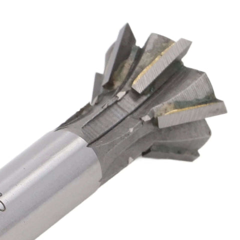 Close-up of 25mm dovetail milling cutter, 6-flute carbide end mill with 60° straight shank for ferrous and nonferrous metals