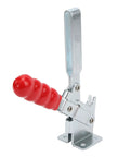 Workhorse Welding Toggle Clamp Downstroke Fixture With 182Kg Holding Force Galvanized Vertical Clamp For Rock Solid Workholding Elbow Style Hand Tool GH12205 For Metal Fabrication, red handle close-up