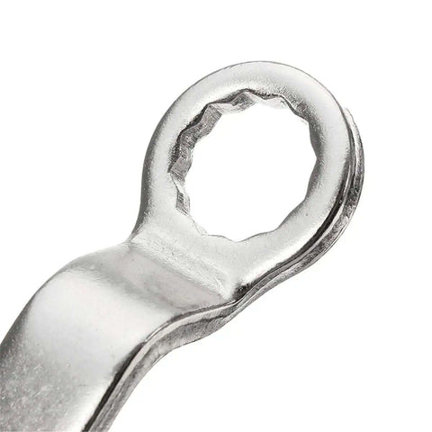 Close-up of Double Headed Sheet Metal Nibbler Cutter For Drills with silver metal finish showing the attachment point.
