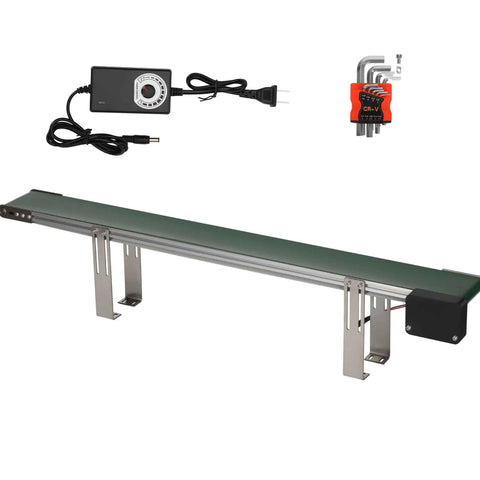 39 Inch Adjustable Speed Belt Conveyor For Desktop Use, PVC belt with built-in sensors, power cord, and assembly tools