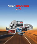 Coated Disc Brake Rotors With Galvanized Pads For GM Express Van 4500 DRW 21-25 against a scenic road background