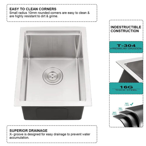 Undermount Bar Sink Workstation 15x19 Inch With Wood Cutting Board 16 Gauge Stainless Steel Single Bowl Deep Wet Bar Sink top view