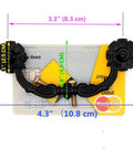 Six Pcs Vintage Black Drawer Pulls Handles Metal Bail Pulls placed over a credit card showing size and dimensions.