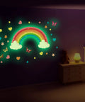 Glow In The Dark Large Rainbow Wall Decals With Stars Hearts And Butterflies Removable Watercolor Vinyl Sticker For Nursery