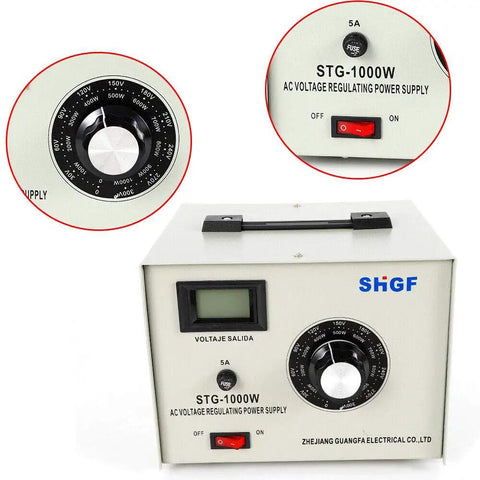 Front view of 1000W Single Phase AC Autotransformer With 110V Input And 0-300V Adjustable Output Heavy-Duty Copper Coil Voltage Regulator