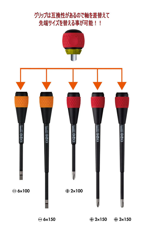 Ball Grip Magnetic Ratchet Screwdriver With Ergonomic Handle, 3.9 Inch Shaft, interchangeable bits shown in various sizes.