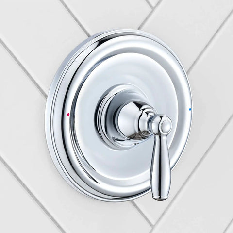 Pressure Balancing Tub And Shower Trim Kit Chrome, Compatible With Posi-Temp Valve, No-Fuss Lever Handle With Red And Blue Indicator