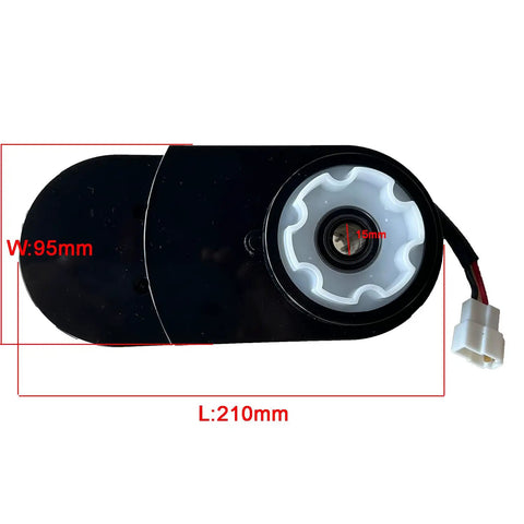 Beast Mode 24V Gearbox For UTV 4x4 150W Motor, 210mm length, 95mm width, 15mm shaft bore, black casing with white gear.