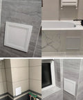 Rock Solid Aluminum Alloy Access Panel For Smooth Drywall Ceilings And Walls Snap Fit Invisible Vent Cover and Heavy Duty Hinged Door For Pain Free Plumbing Heating And Wiring Maintenance In 27 X 47 Inch Setup installed in various wall angles.