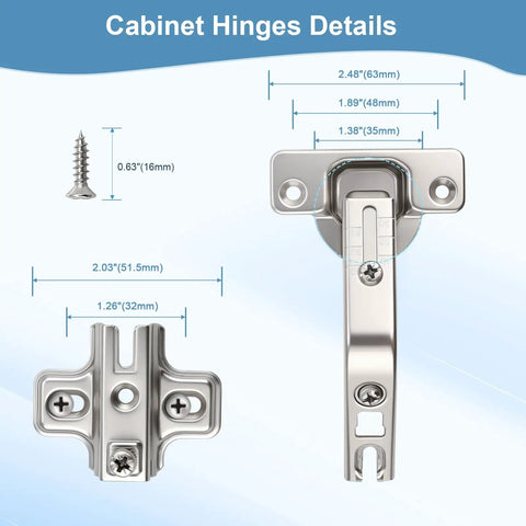 Slick Self Closing Corner Cabinet Hinges For Lazy Susan Doors With Smooth Zero Slam Soft Close Action Easy Install dimensions and detail.
