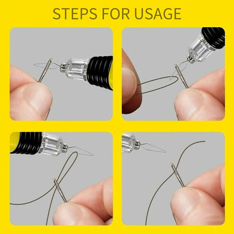 Steps for using Two Pack LED Needle Threader With Light For Sewing Illuminated Manual Threader With Pinhole Visibility
