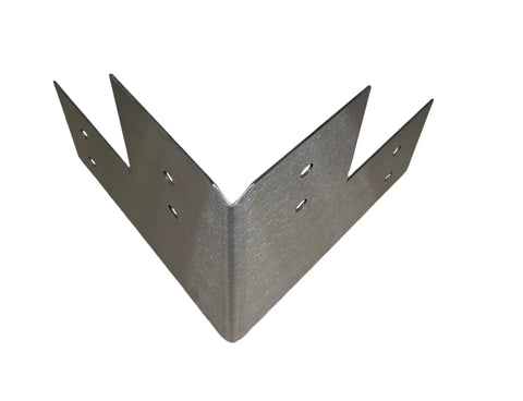 Front view of Beefy Heavy Duty 12 Gauge Steel Corner Bracket For 4x4 Posts with pre-drilled holes for DIY projects
