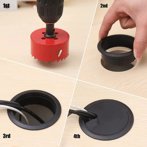 Installation process of 8 Pack Desk Grommets 2 Inch Black With Hole Saw Kit For Cable Management