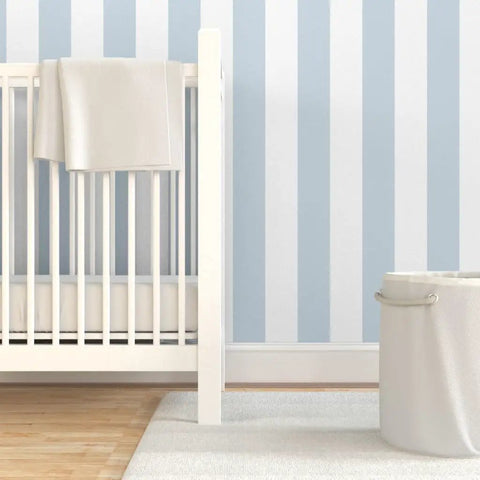 Classic Traditional Removable Wallpaper Easy Soak And Hang For Rented Spaces And Accent Walls No Paste Required, blue striped design in nursery.