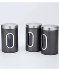 3Piece Stainless Steel Coffee Canisters With Wide Mouth Design Keep Your Grind Fresh No Cap Perfect For Nuts Pasta And Tea Kitchen Storage Setup Game Changer display.