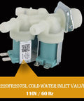 Cold Water Inlet Valve Replacement For Washer 5220FR2075L With 2 Outlets At 45 Degrees Left Fits LG Kenmore Models, shown with label.