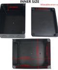 Hella Durable IP65 Waterproof ABS Junction Box Equipped With Two M24 Cable Glands For Heavy Duty Outdoor Electrical Setups And Custom Electronic Project Enclosures Premium Black Measuring Ten By Seven Point Nine By Four Point Seven Inches inner size measurements of black junction box.