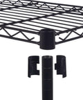 Heavy Duty Hella Sturdy Four Tier Metal Wire Shelving Unit With Adjustable Shelf Levels showing black steel shelf and connector for easy setup.