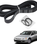 Premium Heavy Duty Remax Serpentine Drive Belt Fits Honda Accord 2003 To 2012 With 2.4L Gas Engine, showing EPDM material and V ribbed design.