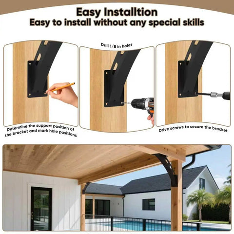 Two Pack 45 Degree Angle Support Brackets For Wood Posts And Beams, Heavy Duty Corner Braces For Inside Joints, Rock Solid DIY Woodworking Hardware For Gazebos, Tree Houses, Cabins And Patios
