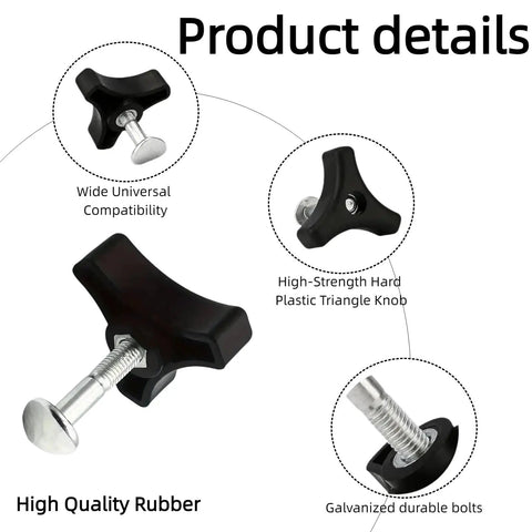 Top Grade Replacement Lawn Mower Handle Bolts And Knob Screws Kit Featuring Durable Triangle Nut With Solid Galvanized Iron Build Perfect Fit For Honda Mowers And Other Tractor Accessories To Fix Your Rig Fast. Black triangle knob with galvanized bolt, 54mm close-up