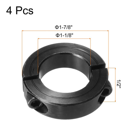 1.125 Inch Bore Shaft Collar Double Split Carbon Steel Clamping Collar With Set Screw Black 4 Pack, front view with dimensions